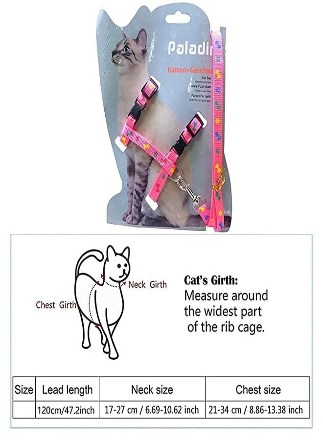 Pups&Pets Cat Collars with Bow Tie and Bell 1Pc Cat Body Paw n Bone Print Harness Leash Nylon Set 10mm Adjustable Puppy Kitten Pack of 2 (Pink Color) - Image 5